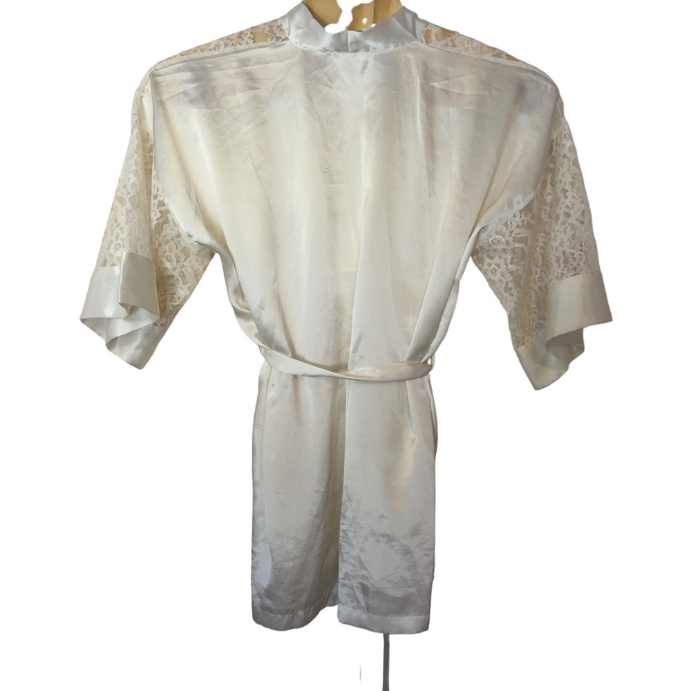 VTG Victorias Secret Gold Label White Lace Floral Belted Robe Kimono One Size - Picture 2 of 13